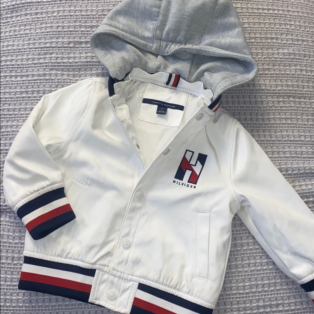Tommy Hilfiger White Jacket with Gray Hood 2T
